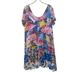 Jams World Dress Fish Starfish Tie Dye Size MED ladies Colorful Hawaiian